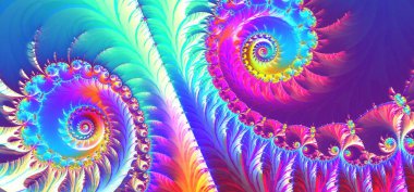 Tek boynuzlu at Hologramı Satiny Flourish - Muhteşem Fraktal Gökkuşağı Burgusu Arkaplanı 