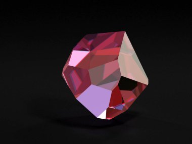 Pembe Rubellite 'in 3B resmi - Siyah Arkaplanda Temiz Kristal - Yüzlü Büyük Topaz Mücevher Taşı - Almandine veya Kunzite Kesme Minerali