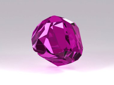 Mor Taaffeite 'in 3B görüntüsü - Beyaz Arkaplanda Temiz Kristal - Yüzlü Büyük Ametist Mücevher Taşı - Topaz veya Quartz Kesme Minerali