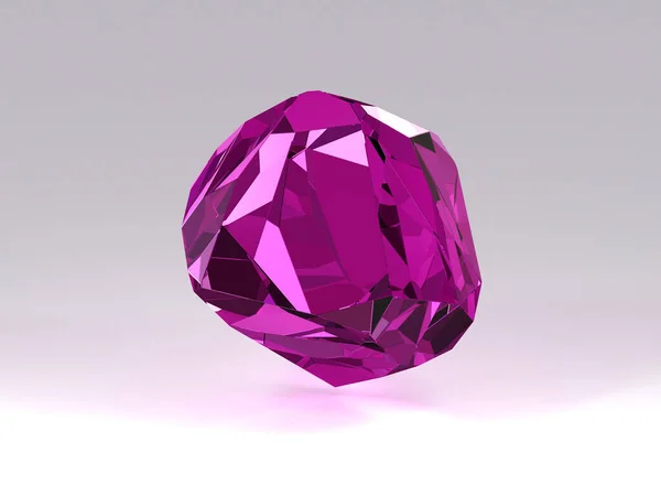 紫のタファイトの3D画像 白い背景に透明な結晶 ファセットビッグアメジストの宝石 トパーズまたはクォーツカット鉱物 — ストック写真