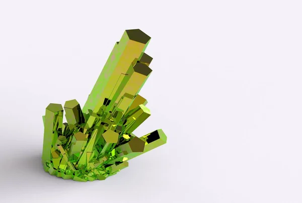 黄金のドルースの3D画像 白色の背景に結晶結節 Light Green Shiny Mineral — ストック写真