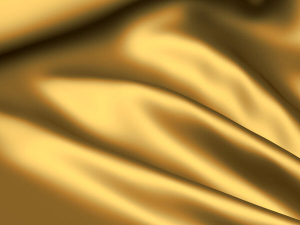 Brilliant Satin Sheet - Old Gold Silk Folded Background - 3D Image of Mustard Glossy Silken Texture Backdrop