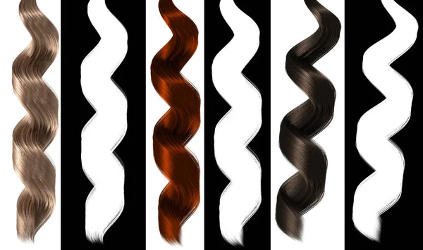 Set Hair Extension Izolált Dizájn Haj Darab Alpha Channel Hosszú — Stock Fotó