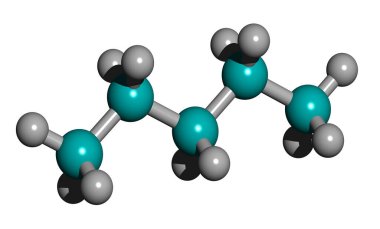 Bütan iskelet formülünün 3 boyutlu resmi - 2-metilpropan moleküler kimyasal yapısı beyaz arkaplanda izole edildi,