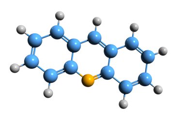 Atridin iskelet formülünün 3 boyutlu görüntüsü - beyaz arkaplanda izole edilmiş benzokinolinin moleküler kimyasal yapısı,