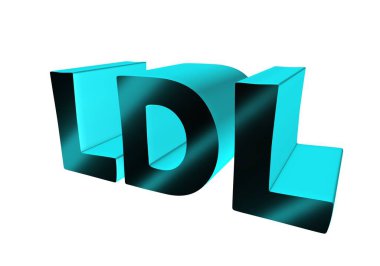 3D oluşturma cyan LDL kısaltması - düşük yoğunluklu lipoproteinler beyaz arkaplan üzerinde izole harf tasarımı
