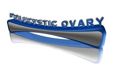 3D görüntüleme polisistik yumurtalık kelimesi - sendrom PCOS konsept harf dizaynı beyaz arkaplanda izole