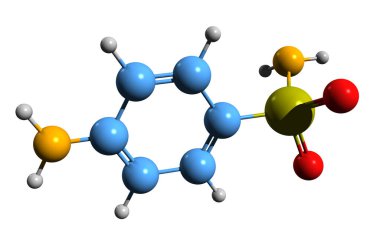 3D image of sulfanilamide skeletal formula - molecular chemical structure of sulphanilamide isolated on white background clipart