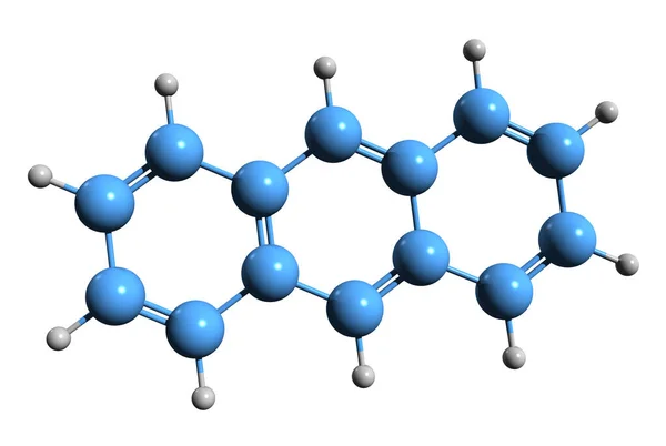 炭疽烯骨架公式的三维图像 白底分离的多环芳烃C14H10的分子结构 — 图库照片