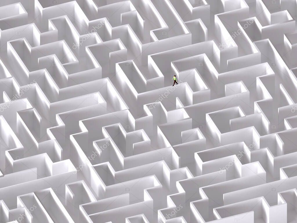 Labyrinth Life Tasks Concept Design - Maze with Going Easy Way Cunning Man  - Symbol of Nonstandard Solutions of Problem, Search of Path - 3d Image 