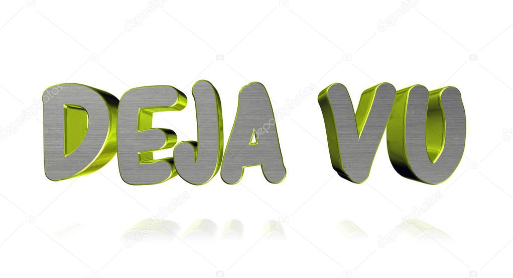 3D rendering deja vu word - jamais vu - never seen - letter design isolated on white background
