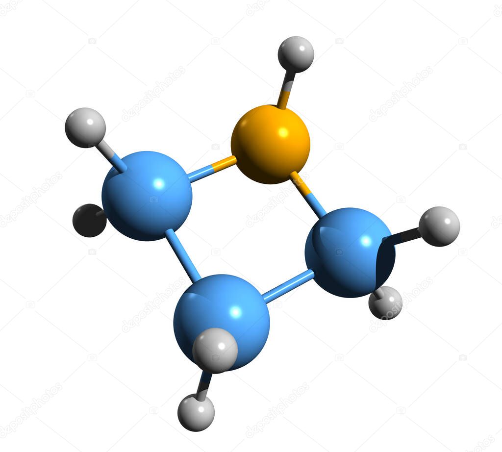 3D image of azetidine  skeletal formula - molecular chemical structure of  azetane isolated on white background