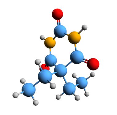 3D image of barbital skeletal formula - molecular chemical structure of barbitone isolated on white background clipart