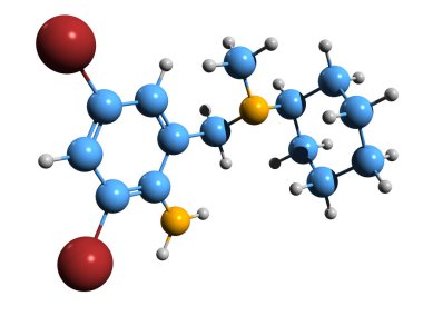 3D image of bromhexine skeletal formula - molecular chemical structure of  mucolytic drug isolated on white background clipart