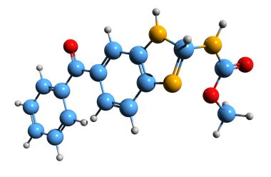 3D image of mebendazole skeletal formula - molecular chemical structure of antihelminthic agent MBZ isolated on white background clipart