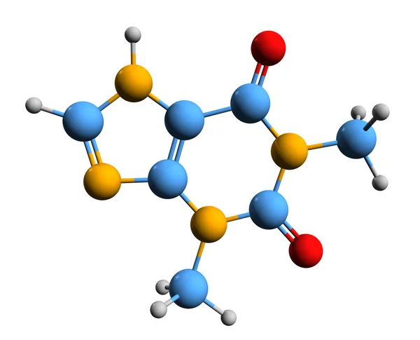 Aufnahme Der Theophylline Skelettformel Molekulare Chemische Struktur Von Dimethylxanthin Isoliert — Stockfoto