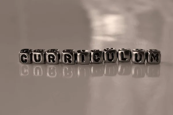 Curriculum Education Planning Word Metal Blocks Concept Sepia Tone Photo — Stock Photo, Image