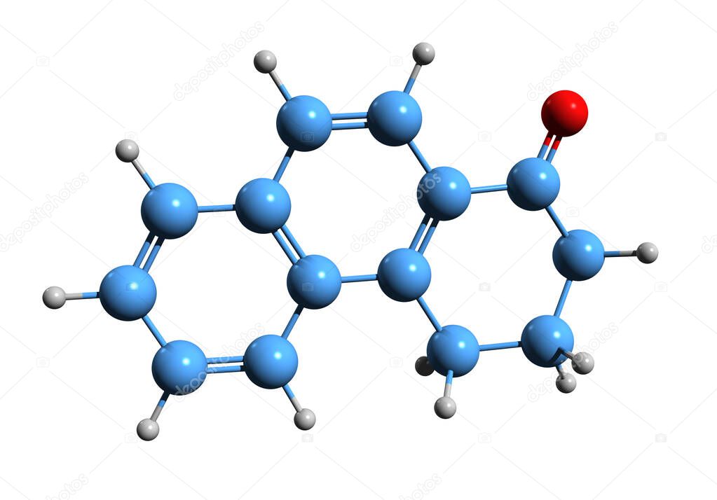 3D image of 1-Keto-1 2 3 4-tetrahydrophenanthrene skeletal formula - molecular chemical structure of THP-1 isolated on white background