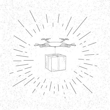 Quadrocopter Drone Paketli El Çizimi Sembolü - Doodle Vektör Kapağı Simgesi