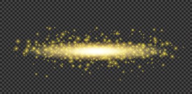 Sarı Parlak Yıldız Tozu ve Şeffaf Arkaplanda Kıvılcımlar - Vektör Parıltısı