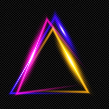 Şeffaf Arkaplanda Üç Renkli Parlak Üçgen - Vektör Parlayan Neon Delta Çerçevesi