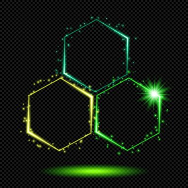 Green Shining Honeycombs Circle Logo Sign with Sparks on Transparent Background  - Vector Glowing Neon Hexagon Cellular Structure clipart