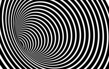 Geometrik Siyah ve Beyaz Soyut Hipnotik Solucan Deliği Tüneli - Optik İllüzyon - Vektör İllüzyon Optik Sanatı