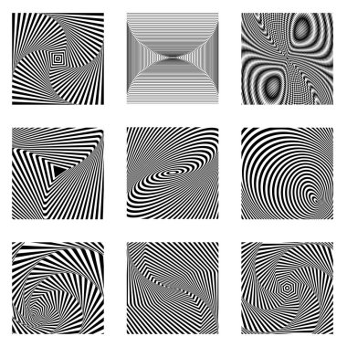 Vektör Siyah ve Beyaz Dönen Grafik Element Kümesi - Üretken İşlem Sanatı  