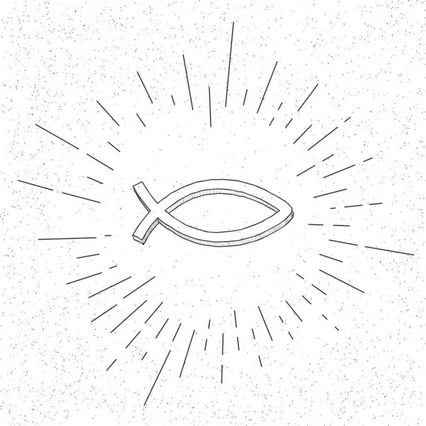 Handritad Symbol För Kristendomen Eller Eran Fisk Doodle Vector Hatch — Stock vektor