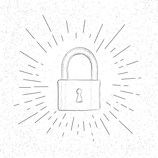 Handritad Symbol För Secure Closed Lock Doodle Vector Hatch Ikon — Stock vektor