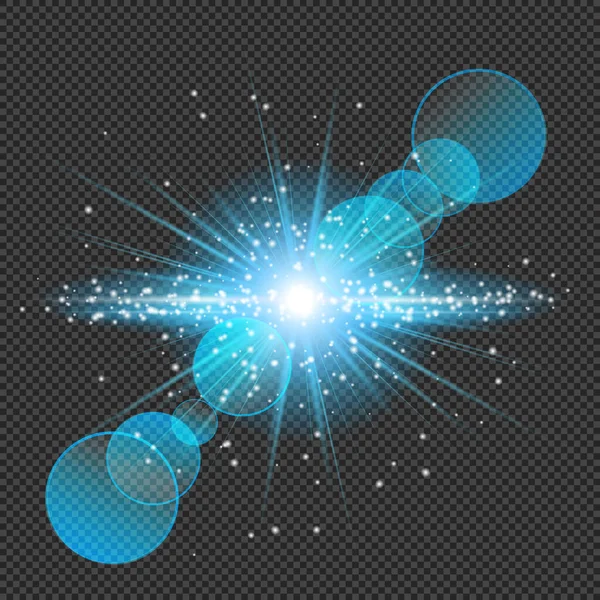Blue Shine Flare Flash Star Dust Bokeh Fundal Transparent Vector — Vector de stoc
