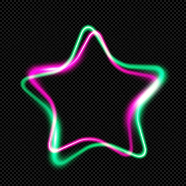 Estrela Pentagonal Brilhante Bicolor Fundo Transparente Moldura Estrela Néon Brilhante —  Vetores de Stock