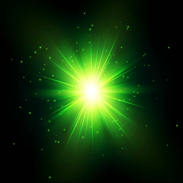 带星尘的绿光星暴闪光 矢量辐射星 — 图库矢量图片