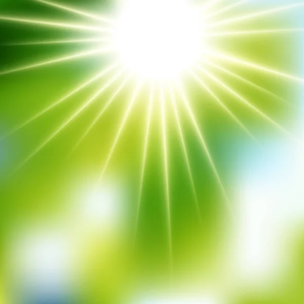 Verano Verde Sol Suave Foco Explosión Vector Borrosa Rayos Sol — Vector de stock