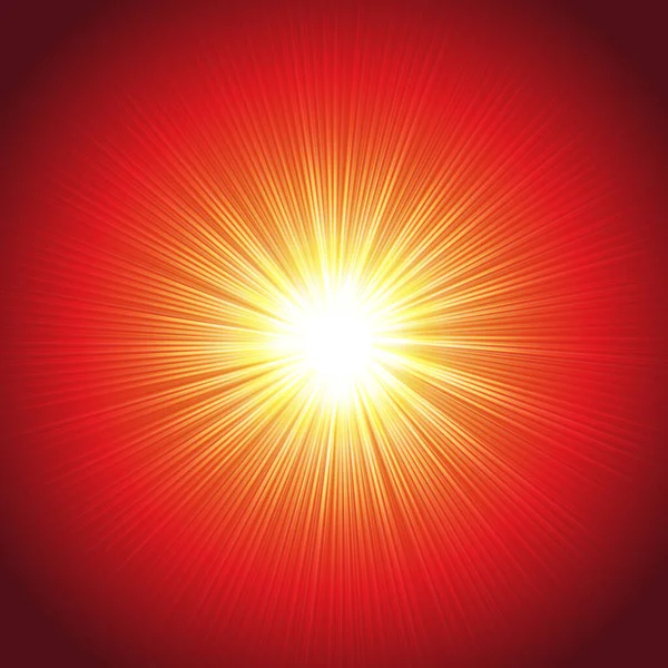 Hot Scarlet Summer Sun Shine Outburst Vector Radiant Sun Rays — Vector de stoc