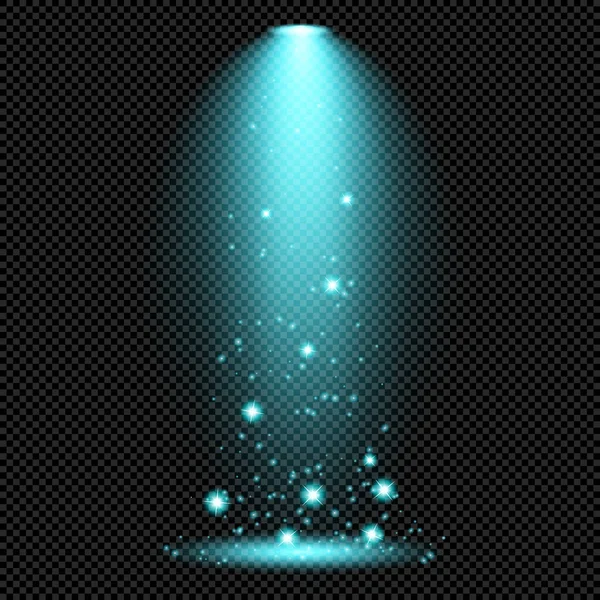 透明な背景に輝くシアンランプ 光沢のある光線ベクトル — ストックベクタ