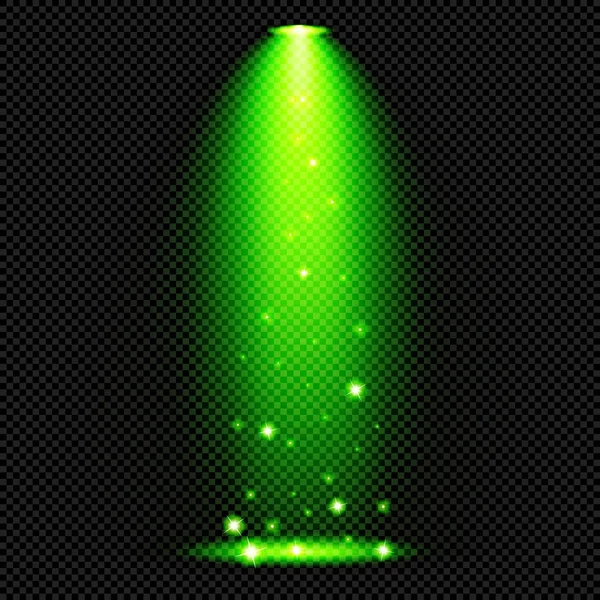 Зеленые Лучи Светильника Мерцанием Прозрачном Фоне Векторные Лучи Блеска — стоковый вектор