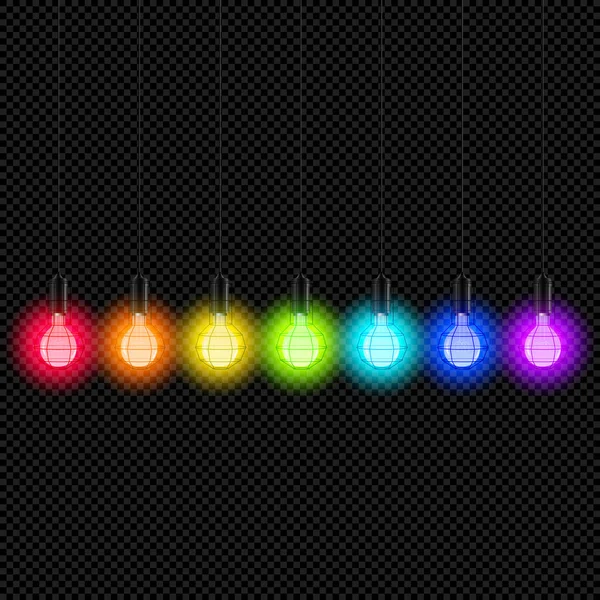 Regnbågslampa Lysa Transparent Bakgrund Vektor Strålande Lampor Halo — Stock vektor