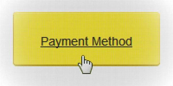 Close Ręczny Kursor Wskazujący Stronę Internetową Botton Payment Method Computer — Wektor stockowy