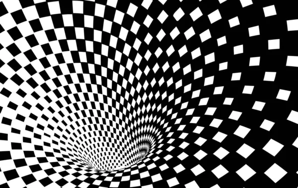 Geometrik Siyah ve Beyaz Soyut Hipnoz Solucan Deliği Tüneli - Optik İllüzyon - Vektör İllüzyonu İşlem Sanatı