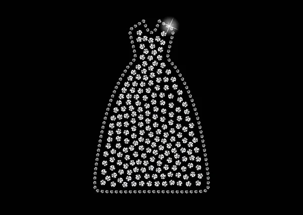 党的长裙的钻石水晶铺面轮廓 矢量魅力莱茵斯通时装晚装系列图标 — 图库矢量图片