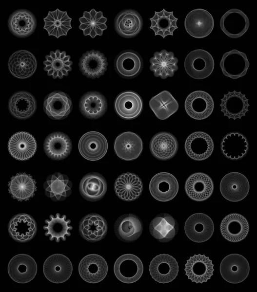 Vektör Dönen Rosetler Deseni - Grafiksel Spirograf Episikloid ve Hipokloid Element Kümesi - Üretici İşlem Sanatı  