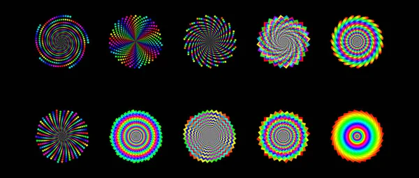 Vector Iridescent Phyllotaxis Spiral Vortex Shape Set Bright Generative Art — 스톡 벡터