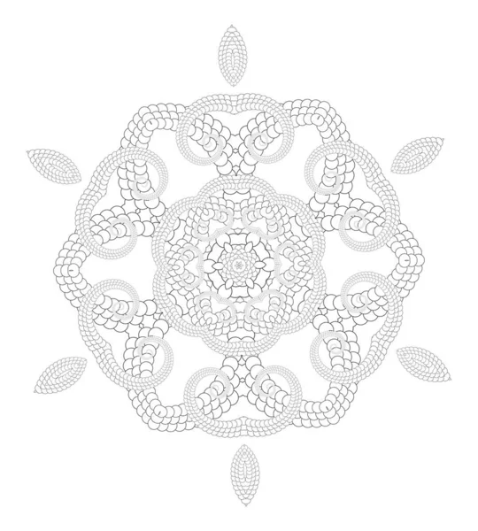 Vector Delicate Mandala Art Adult Coloring Outline Page Openwork Six — Stock Vector