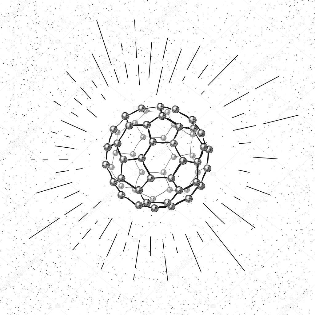 Hand Drawn Symbol of  Fullerene Molecule  - Doodle Vector Hatch Icon