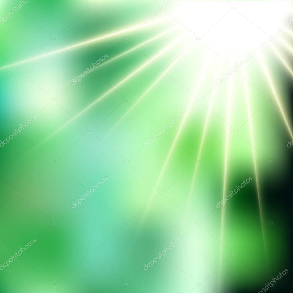  Summer Green Sunshine Soft Focus Burst - Vector Blurred Radiant Sun Rays