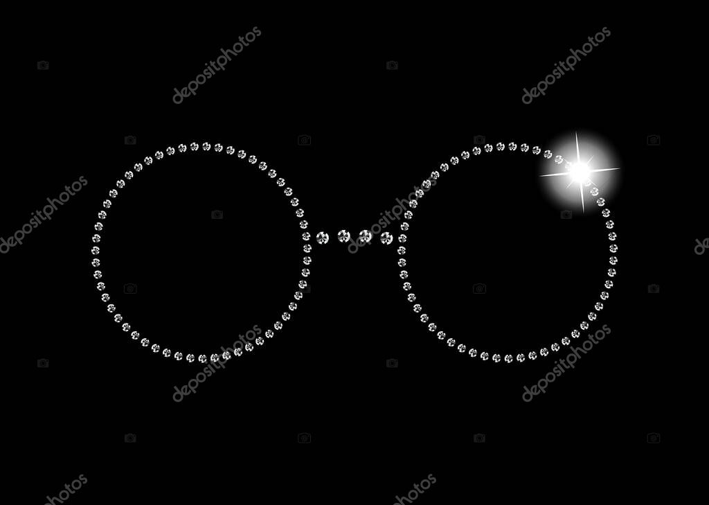 Diamond Crystals Paved Silhouette of Sun Glasses  -  Vector Glamor Rhinestones Elegant Fashion Symbol