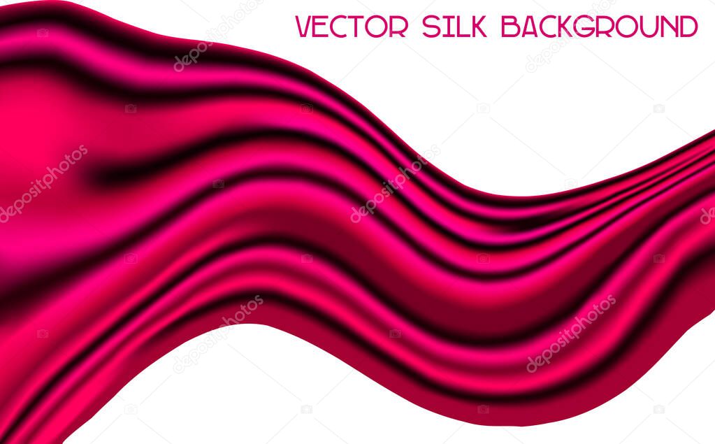 Waving Bright Crimson Silk Fabric like Flag, Scarf Isolated on White Background - Vector Flying Satin Ribbon 