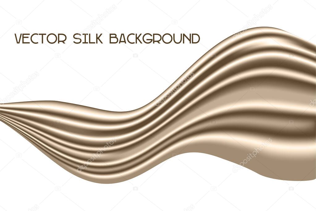 Waving Ivory Silk Fabric like Flag, Scarf Isolated on White Background - Vector Flying Satin Ribbon 