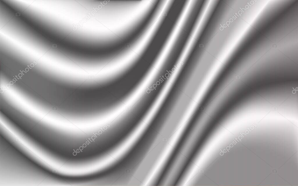 Waving Pearl Gray Silk Fabric like Flag, Scarf  Background - Vector Flying Satin Ribbon 